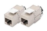 DIGITUS Keystone module Cat-6A afgeschermd - 2 stuks - RJ45 jack - 500 MHz 10GBase-T - AWG 26-22 - Ontwerp - Met vergrendelingshendel - Montage zonder gereedschap