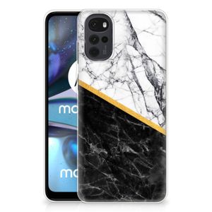 Motorola Moto G22 TPU Siliconen Hoesje Marmer Wit Zwart - Origineel Cadeau Man