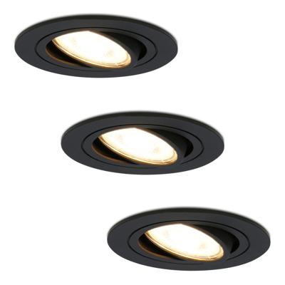 Set van 3 Miro LED inbouwspots - GU10 4 Watt 345 lumen - 2700K Warm wit - Dimbaar - Rond - Kantelbaar - IP20 Voor binnen - Zwart