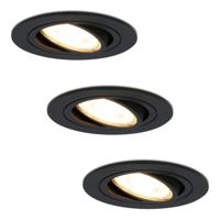Set van 3 Miro LED inbouwspots - GU10 4 Watt 345 lumen - 2700K Warm wit - Dimbaar - Rond - Kantelbaar - IP20 Voor binnen - Zwart