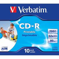 Verbatim 2330519 CD-R AZO 700 MB - 52x brandsnelheid, lange levensduur, bedrukbaar, 10 Pack Jewel Case, 10 St. bedruckbar, wit