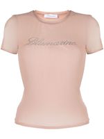 Blumarine t-shirt en résille à logo strassé - Tons neutres - thumbnail