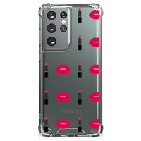 Samsung Galaxy S21 Ultra Doorzichtige Silicone Hoesje Lipstick Kiss - thumbnail