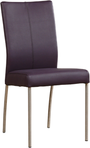 Paarse leren moderne eetkamerstoel Comfort - poot rond rvs - Toledo Leer Aubergine (paars leer)