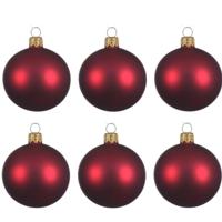 Kerstballen set - 6x stuks - donker rood - glas - 6 cm - mat - kerstversiering - thumbnail