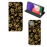 Samsung Galaxy A22 5G Smart Cover Gouden Bloemen - thumbnail