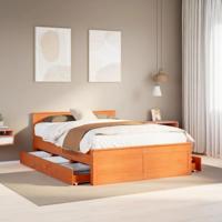 vidaXL Bedframe zonder matras met hoofdbord hout wasbruin 140x200 cm, bed, bed ombouw, boxspring, bedbodem, slaapkamermeubel, stapelbed