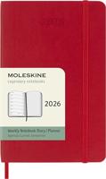 Moleskine 12 Monate Wochen Notizkalender 2026, Pocket/A6, 1 Wo = 1 Seite, rechts linierte Seite, Weicher Einband, Scharlachrot