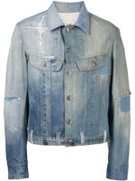 Greg Lauren veste en jean à effet usé - Bleu