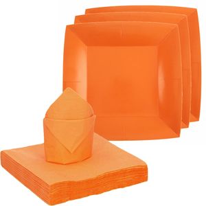 Santex 10x taart/gebak bordjes/25x servetten - oranje   -