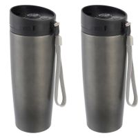 Set van 2x stuks rVS Warmhoudbeker/isoleerbeker antraciet staal 380 ml - thumbnail