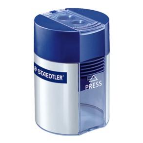 Staedtler Dubbele puntenslijper tonmodel 512 001 Blauw-zilver (fluorescerend) Uitvoering container: Blik