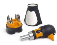 Balvi schroevendraaier Penguin 12 cm ABS/RVS 7 delig zwart/wit