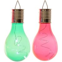 2x Buiten/tuin LED groen/rood peertjes solar verlichting 14 cm - thumbnail