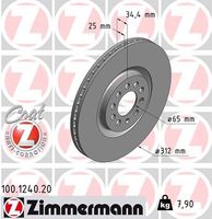 Remschijf ZIMMERMANN, Remschijftype: Binnen geventileerd, u.a. für Seat, VW, Audi, Skoda - thumbnail