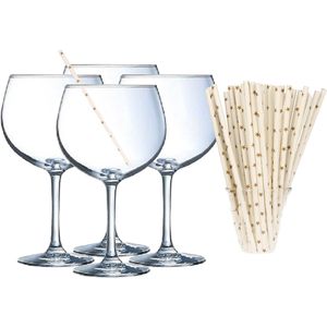 Cocktail set van 6x gin tonic glazen en 100x duurzame rietjes - 700 ml