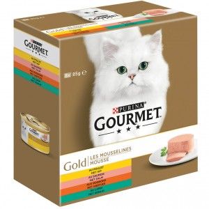 Gourmet Gold Mousse met kip/zalm/niertjes/konijn kattenvoer 8-pack 96 x 85 g