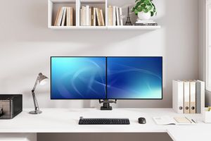 Neomounts DS75-450BL2 Monitor-tafelbeugel 2-voudig 43,2 cm (17) - 81,3 cm (32) Zwart, Zwart/blauw In hoogte verstelbaar, Kantelbaar, Zwenkbaar, Roteerbaar