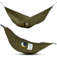 Ticket to the Moon Fair Trade & Handgemaakte Compact–Hangmat Leger Groen Voor Op Reis, Kamperen En Alledaags Gebruik, L 3.2*1.55m, 480g, Uit Duurzaam Parachute Textiel Zijde Nylon, Opzet Tijd <1min., OEKO-TEX® 10J. Garantie