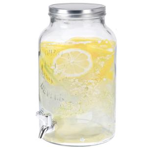 Drank dispenser/limonadetap - met tapje - glas - 5,5 L - zilver - H31 x D18 cm