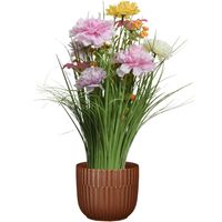 Kunstbloemen boeket lila paars - in pot bruin - keramiek - H40 cm - thumbnail