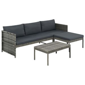 3-delige Loungeset met kussens poly rattan grijs