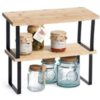 Keukenrek/opbergrek/aanrecht organizer - set 2x - 36 x 16 x 16 cm - zwart - metaal/bamboe hout