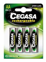 Cegasa Rechargeable - Pack 4 batterijen HR6 2100 mAh, groen