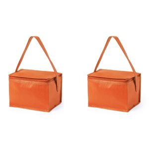 2x stuks kleine mini koeltassen oranje sixpack blikjes