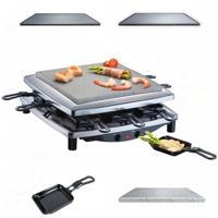 Steba Raclette, Made in Germany, PFAS vrij, roestvrijstalen behuizing, 8 geëmailleerde pannetjes, omkeerbare, geëmailleerde gietijzeren grillplaat (geribbeld/glad), 1450 watt, RC 3 plus chroom