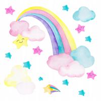 Muursticker - Regenboog Wolken Sterren - thumbnail