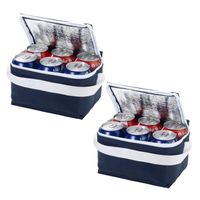 2x stuks mini koeltas navy/wit 20 cm voor 6/sixpack blikjes 3,5 liter - thumbnail