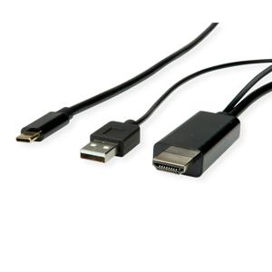 ROLINE USB type C - HDMI + USB A adapterkabel, M/M, 2 m