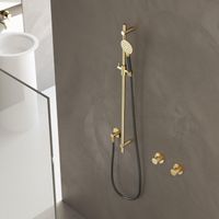 Hotbath Cobber glijstang 90cm met wandaansluitbocht 150cm doucheslang en ronde handdouche messing gepolijst M308NB - thumbnail