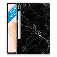 Samsung Galaxy Tab S7FE Tablet Back Cover Marmer Zwart - Origineel Cadeau Vader - thumbnail