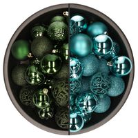 74x stuks kunststof kerstballen mix van turquoise blauw en donkergroen 6 cm - thumbnail