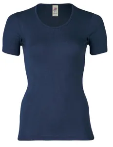 Dames T-Shirt Zijde Wol Engel Natur, Kleur Navy blauw, Maat 42/44 - Large