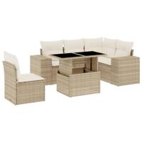vidaXL 6-delige Loungeset met kussens poly rattan beige