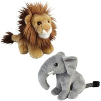 Knuffeldieren set leeuw en olifant pluche knuffels 18 cm - thumbnail