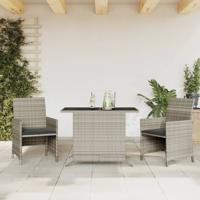 3-delige Bistroset met kussens poly rattan lichtgrijs - thumbnail