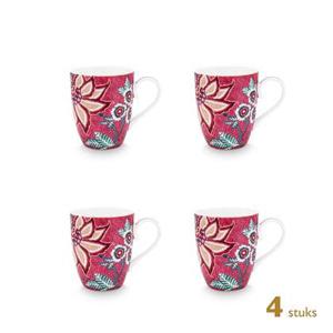 Pip Studio Koffiekoppen - Flower Festival Donker Roze - 350ml - 4 St.