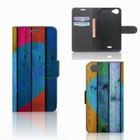 Wiko Rainbow Jam Book Style Case Wood Heart - Cadeau voor je Vriend