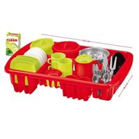 Ecoiffier - Groot afdruiprek 43 cm met servies, incl. borden, glazen, bestek, tot 42 stuks, vanaf 18 maanden