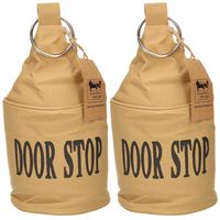 2x Canvas deurstopper bruin met ring 28 x 13 cm