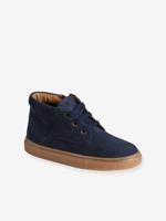 Hoge leren sneakers met veters voor jongens marineblauw - thumbnail