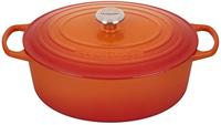 LE CREUSET Kenmerkende Braadpan met deksel ovaal geëmailleerd gietijzer, 33 cm, 7.5 liter, oranjerood