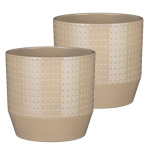 Mica Decorations Bloempot rond model Nola - 2x - beige - D20 x H18 cm - relief dots