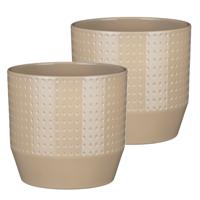 Mica Decorations Bloempot rond model Nola - 2x - beige - D20 x H18 cm - relief dots - thumbnail