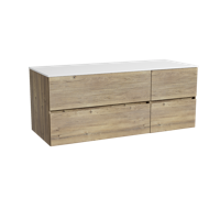 Storke Edge zwevend badmeubel 130 x 52 cm ruw eiken met Tavola enkel of dubbel wastafelblad in solid surface mat wit - thumbnail