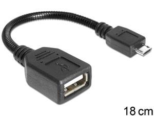 Delock USB-kabel USB 2.0 USB-micro-B stekker, USB-A bus 0.15 m Zwart Met OTG-functie 83293